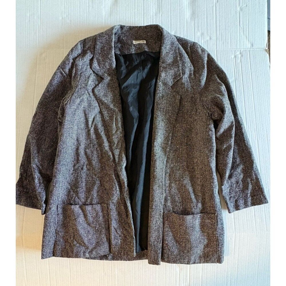 Women's DONCASTER Silk Blend Brown Gray Patterned Buttonless Jacket. Size Medium